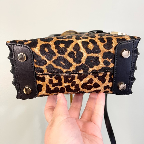 Michael Kors Black Leopard Real Haircalf Dyed Leather Crossbody Sling Handbag - Picture 5 of 16